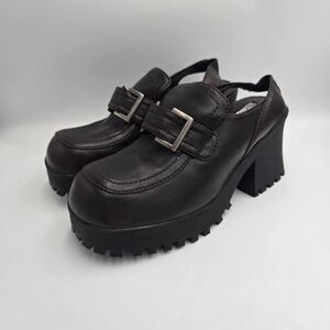 Vintage Lower East Side Slingback Loafer Platform Brown Grunge Size 8 Y2K 90’s